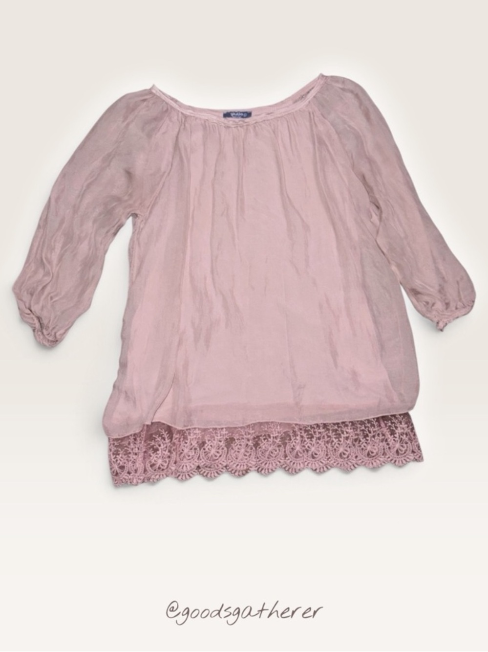 Giulia C 100% Silk Made in Italy Blush Lace Hem Blouse